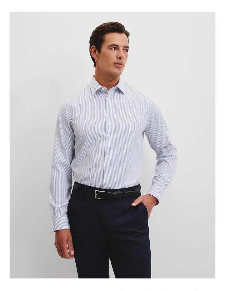 Regular Fit Stripe Travel Shirt in Mid Blue image 1