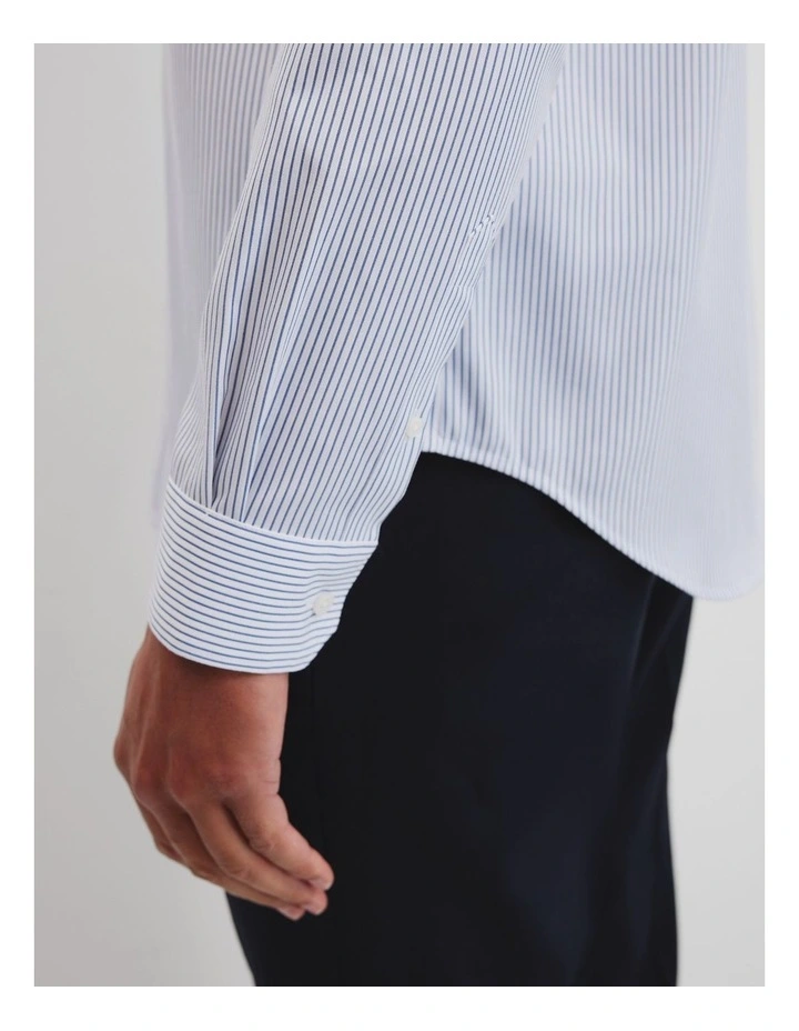 Regular Fit Stripe Travel Shirt in Mid Blue image 3