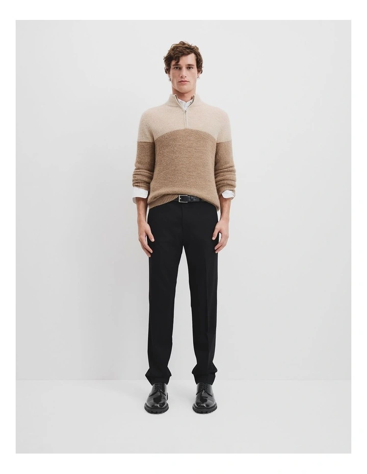 Alpaca Wool Blend Half Zip Neck Knit in Camel Multi image 3