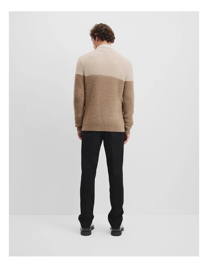 Alpaca Wool Blend Half Zip Neck Knit in Camel Multi image 4