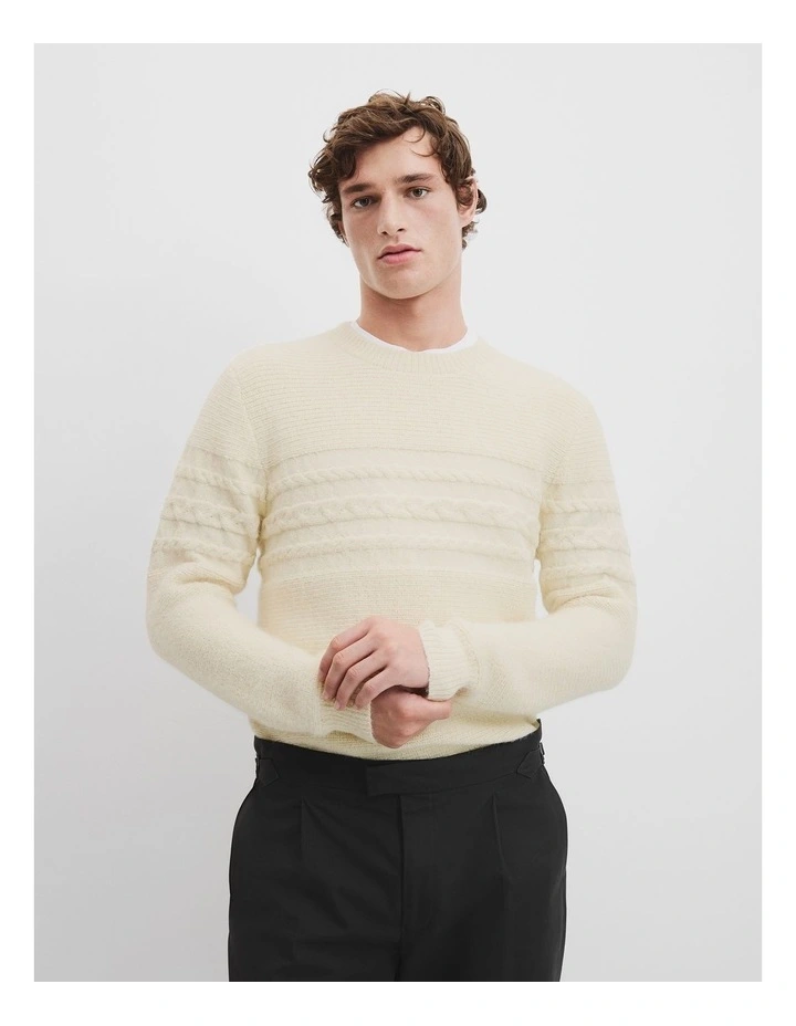 Alpaca Cable Crew Neck Knit in Parchment image 1