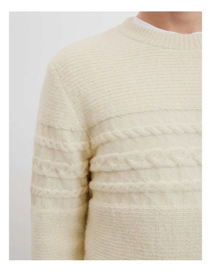 Alpaca Cable Crew Neck Knit in Parchment image 3