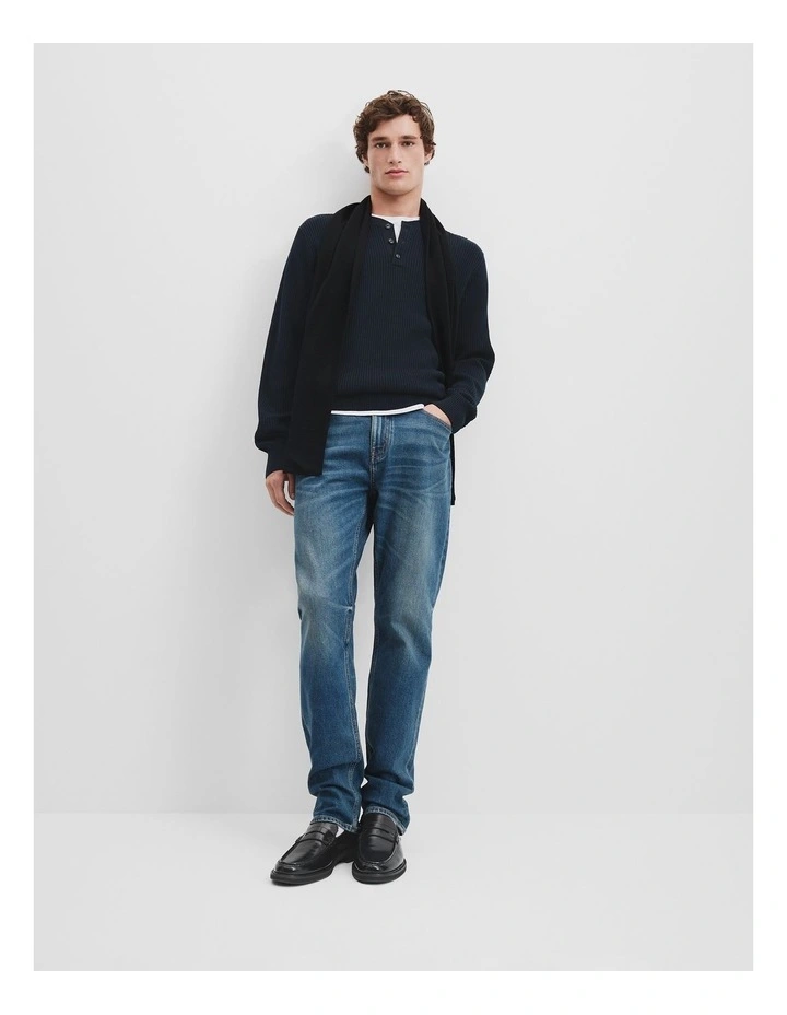 Cotton Waffle Henley in Navy image 3