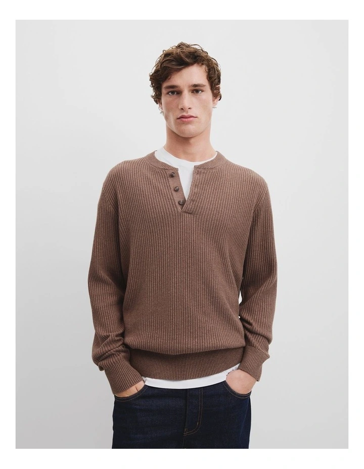 Cotton Waffle Henley in Truffle image 1