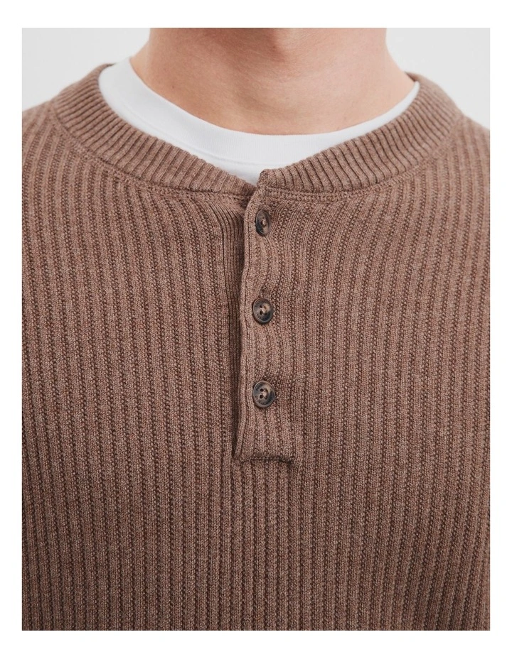 Cotton Waffle Henley in Truffle image 2