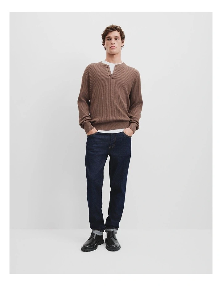 Cotton Waffle Henley in Truffle image 3