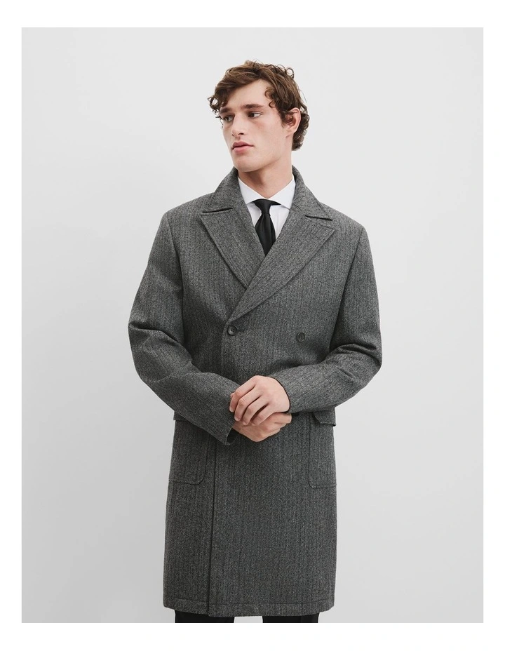 Herringbone Wool Overcoat in Graphite image 3