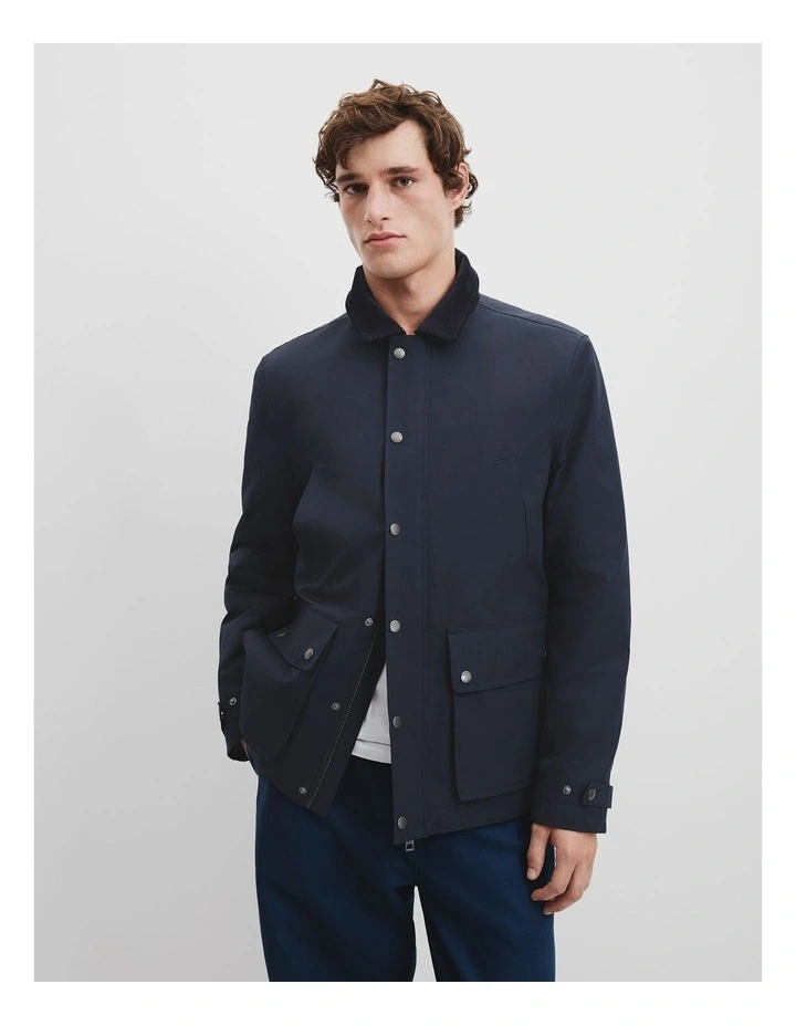 Cord Trim Wadded Jacket in Navy image 1