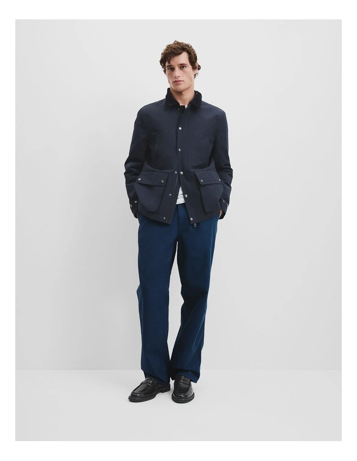 Cord Trim Wadded Jacket in Navy image 3