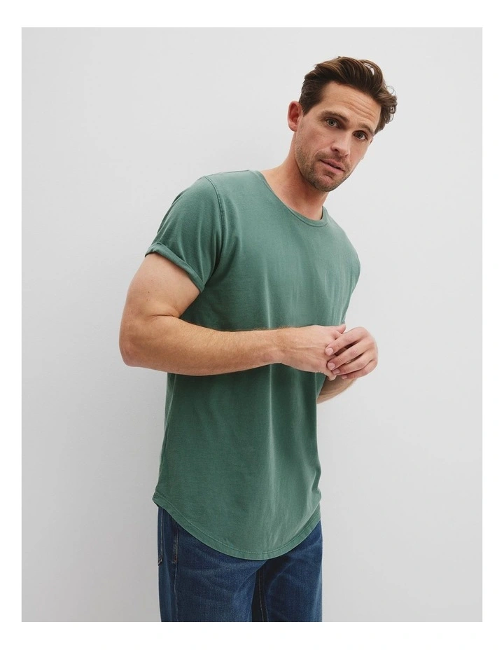 Australian Cotton Longline Garment Dye T-shirt in Cypress image 3