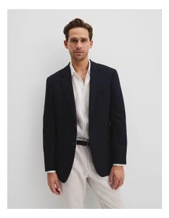Regular Textured Wool Stripe Blazer in Navy