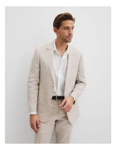 Regular Fit Linen Single Breasted Check Jacket in Neutral