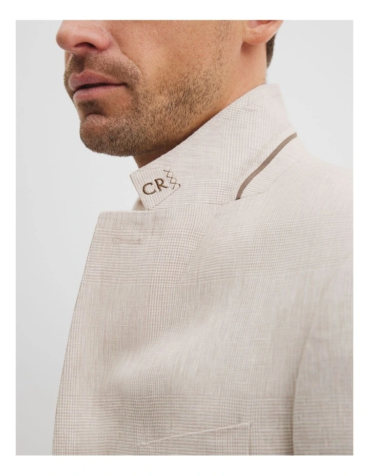 Regular Fit Linen Single Breasted Check Jacket in Neutral image 2