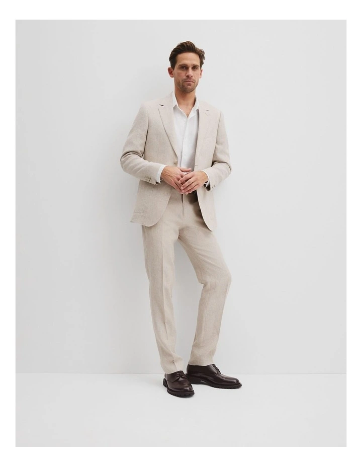 Regular Fit Linen Single Breasted Check Jacket in Neutral image 3