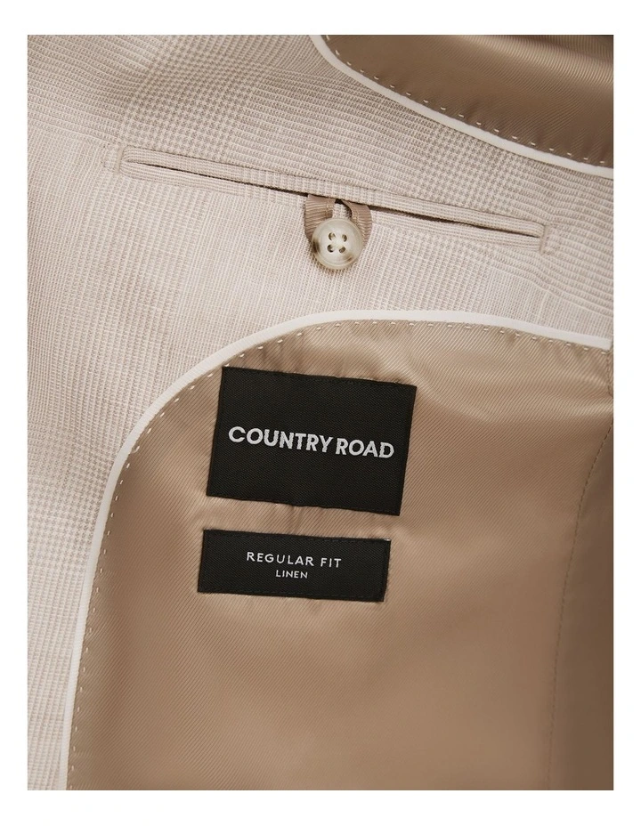 Regular Fit Linen Single Breasted Check Jacket in Neutral image 4