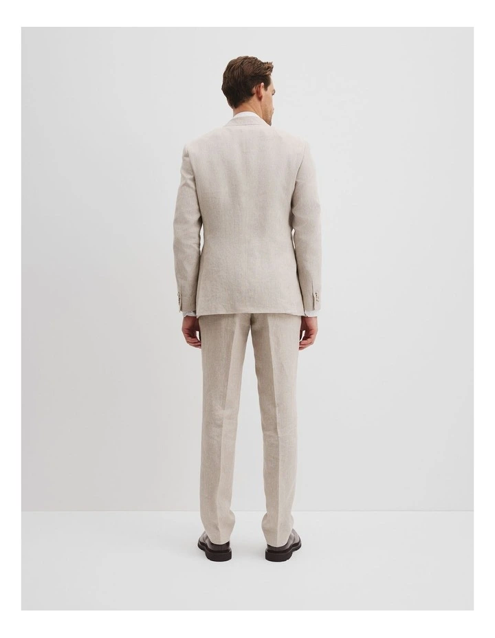 Regular Fit Linen Single Breasted Check Jacket in Neutral image 5