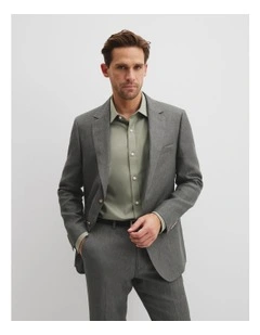 Regular Fit Linen Single Breasted Jacket in Moss Grey