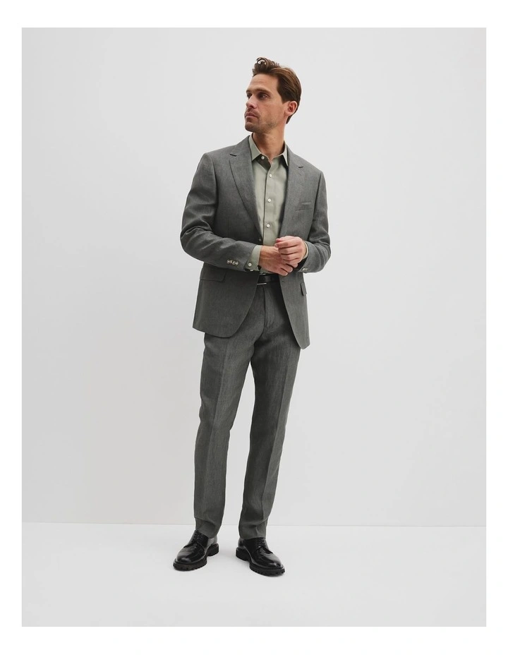 Regular Fit Linen Single Breasted Jacket in Moss Grey image 3