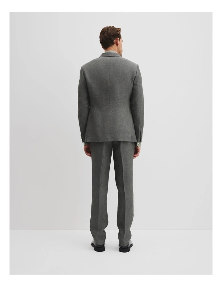 Regular Fit Linen Single Breasted Jacket in Moss Grey image 5