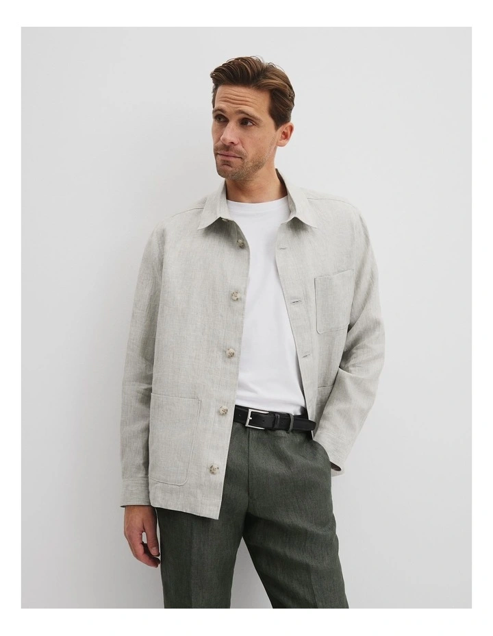 Linen Cotton Overshirt in Eucalyptus image 3