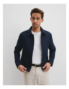 Cotton Linen Zip Through Jacket in Navy