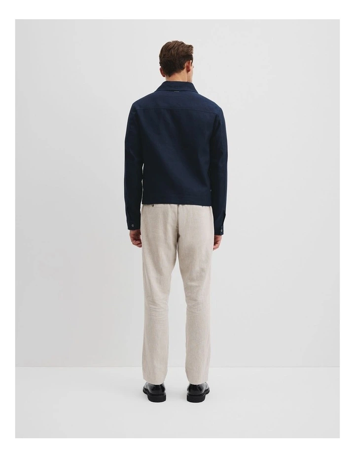 Cotton Linen Zip Through Jacket in Navy image 4