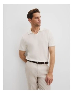 Australian Cotton Textured V-Neck Polo in White