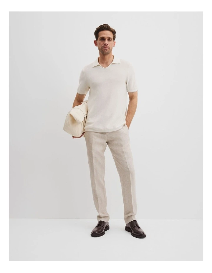 Australian Cotton Textured V-Neck Polo in White image 3