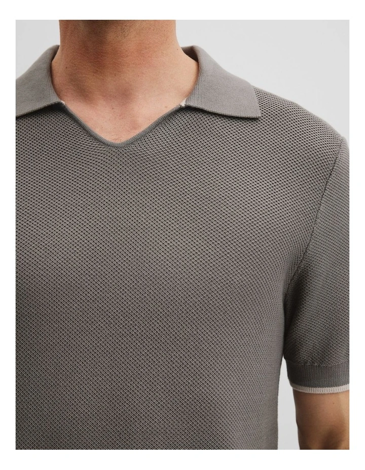 Australian Cotton Textured V-Neck Polo in Grey image 2