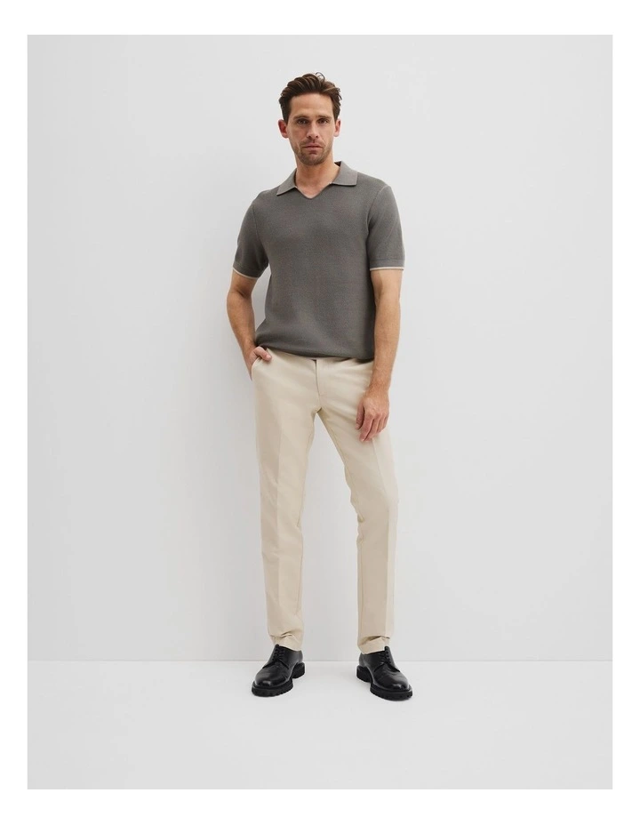 Australian Cotton Textured V-Neck Polo in Grey image 3