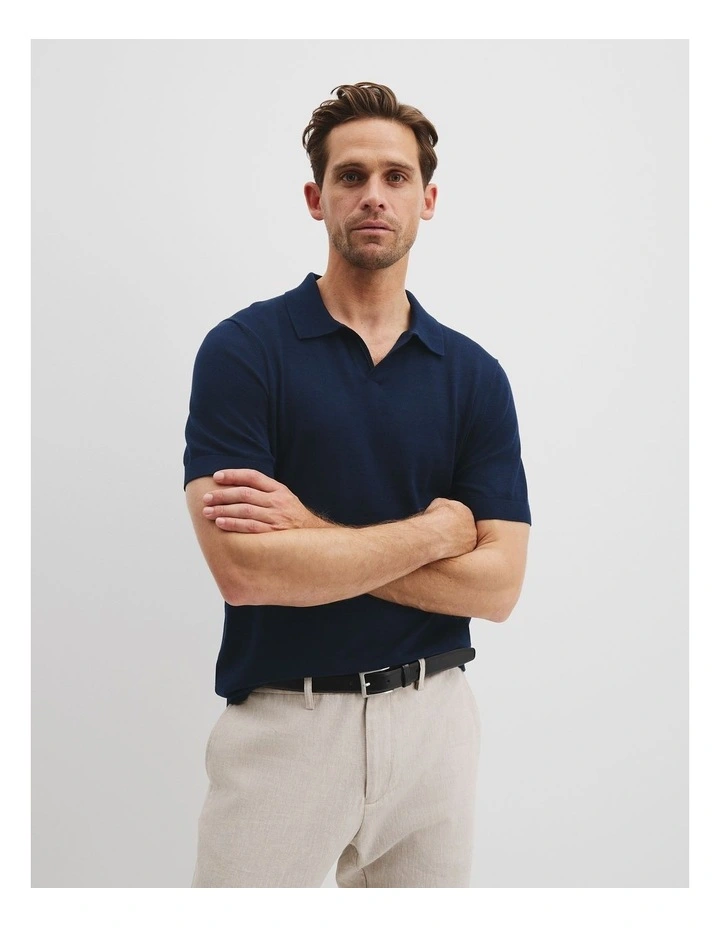 Australian Cotton Blend Silk Trophy Polo in Navy image 3