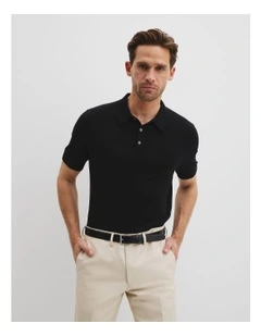 Australian Cotton Blend Silk Button Polo in Black