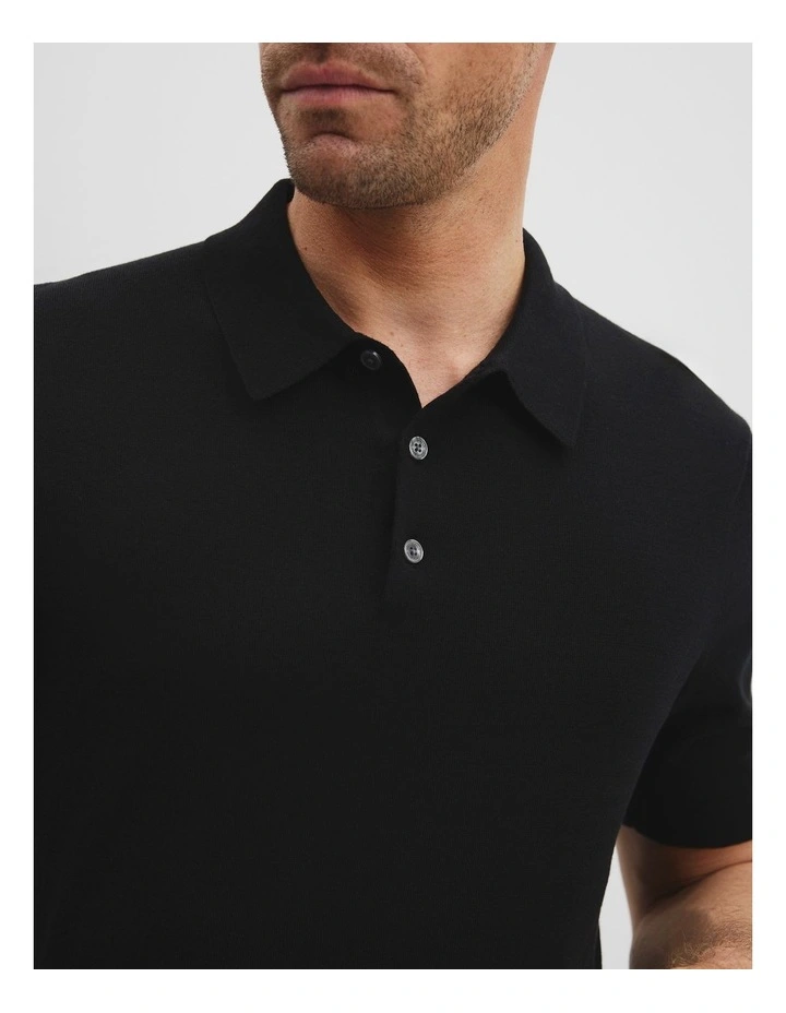 Australian Cotton Blend Silk Button Polo in Black image 2