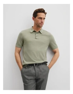 Australian Cotton Blend Silk Button Polo in Eucalyptus