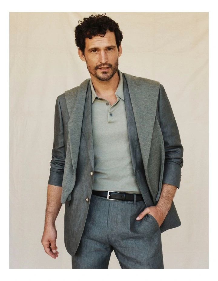 Australian Cotton Blend Silk Button Polo in Eucalyptus image 2