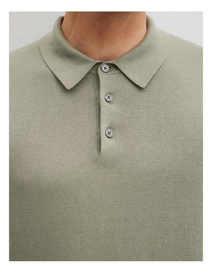Australian Cotton Blend Silk Button Polo in Eucalyptus image 3