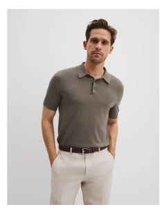 Australian Cotton Blend Silk Button Polo in Cacao