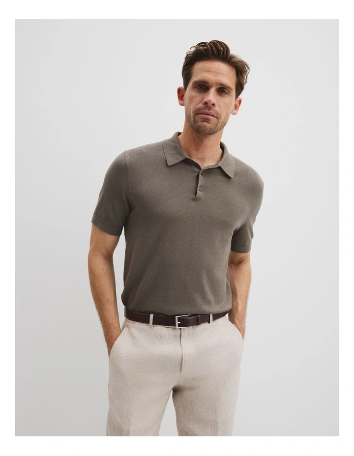 Australian Cotton Blend Silk Button Polo in Cacao image 1
