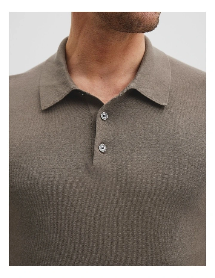 Australian Cotton Blend Silk Button Polo in Cacao image 2