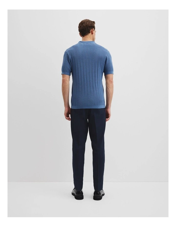 Cotton Silk Stripe Open Neck Polo in Eclipse Blue image 4