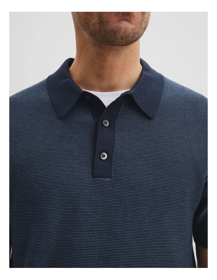 Australian Cotton Blend Silk Textured Knit Polo in Navy Multi image 2