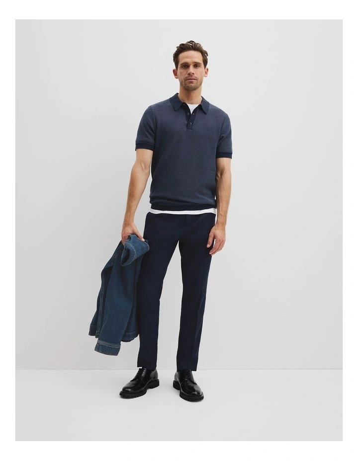 Australian Cotton Blend Silk Textured Knit Polo in Navy Multi image 3