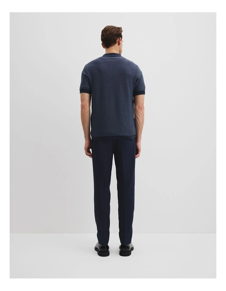 Australian Cotton Blend Silk Textured Knit Polo in Navy Multi image 4