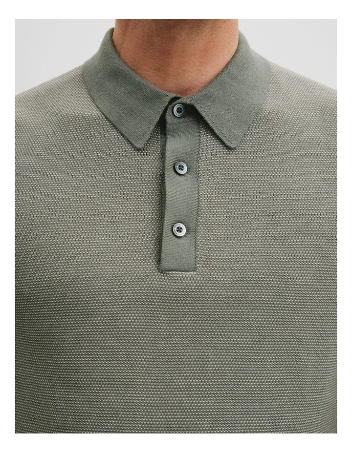 Australian Cotton Blend Silk Textured Knit Polo in Moss Grey image 2