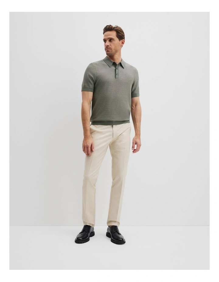 Australian Cotton Blend Silk Textured Knit Polo in Moss Grey image 3
