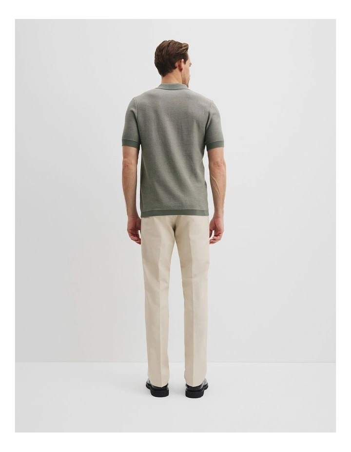 Australian Cotton Blend Silk Textured Knit Polo in Moss Grey image 4