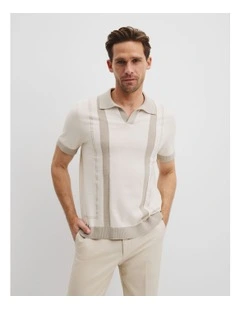 Australian Cotton Panel Trophy Polo in Porcelain