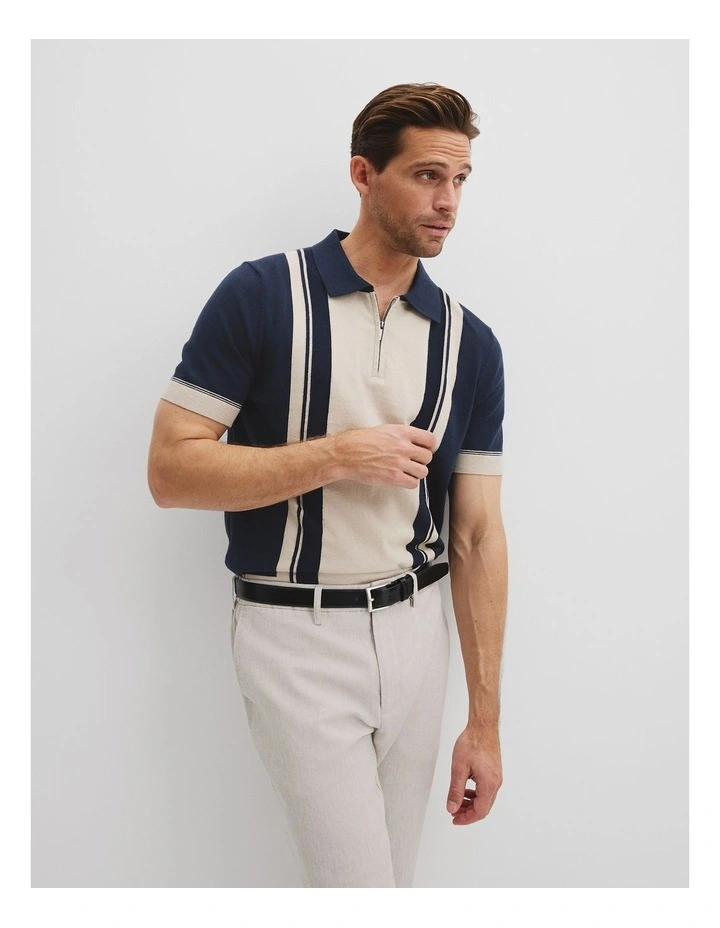 Australian Cotton Panel Zip Polo in Navy image 1