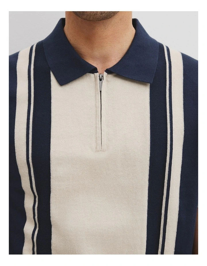 Australian Cotton Panel Zip Polo in Navy image 2