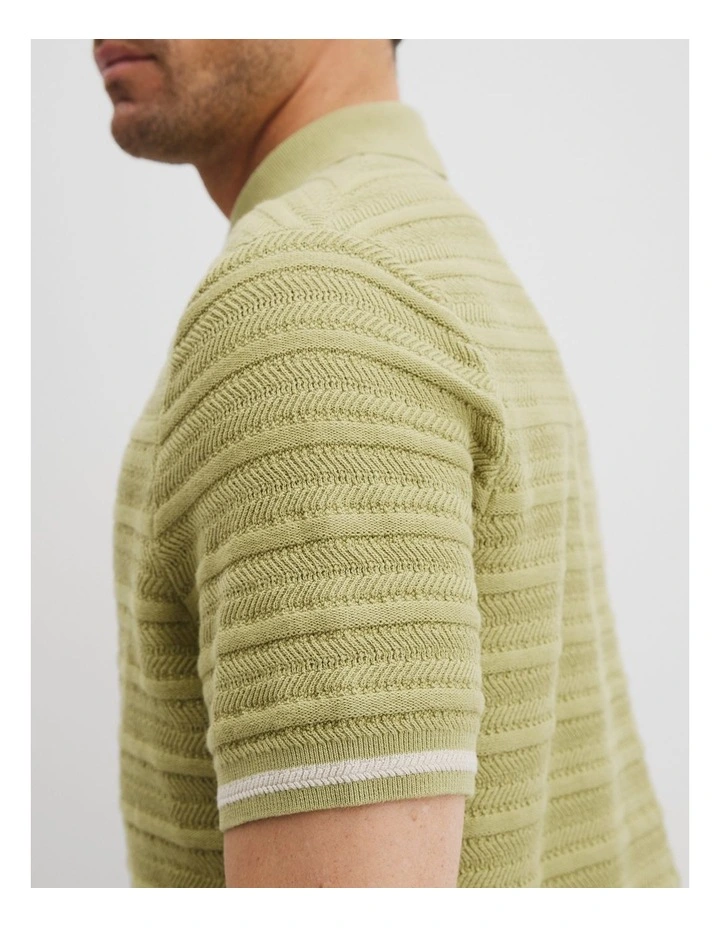 Australian Cotton Short Sleeve Textured Knit Polo in Cactus image 2